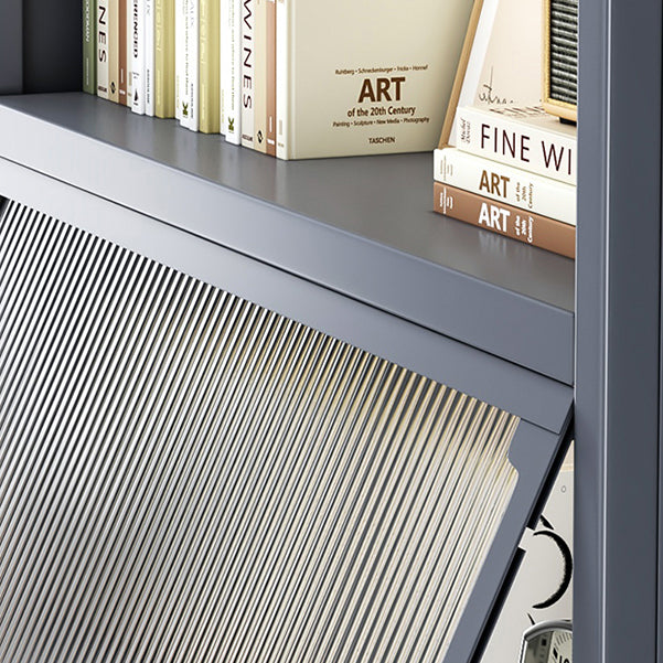 Modern Stainless Steel Bookcase, Grey, Geometric Bookshelf for Any Room with Door
