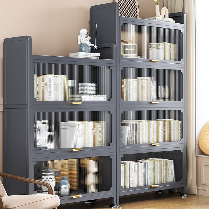 Modern Stainless Steel Bookcase, Grey, Geometric Bookshelf for Any Room with Door
