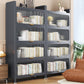 Modern Stainless Steel Bookcase, Grey, Geometric Bookshelf for Any Room with Door