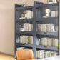 Modern Stainless Steel Bookcase, Grey, Geometric Bookshelf for Any Room with Door