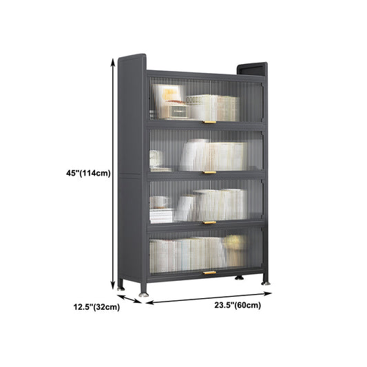 Modern Stainless Steel Bookcase, Grey, Geometric Bookshelf for Any Room with Door