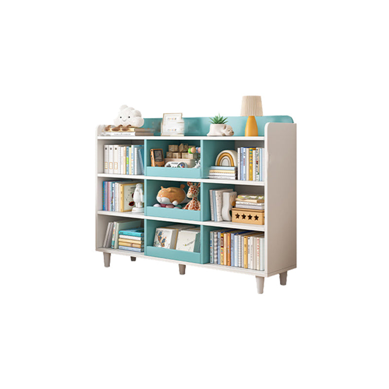 11.8"H Modern Bookshelf Engineered Wood 4-Shelf Standard Bookcase for Home Office 39.4"L x 11.8"W x 44.9"H White-Blue Clearhalo 'Bookcases' 'furn' 'furn_bookcases' 'Furniture' 'Office Furniture' 5498470