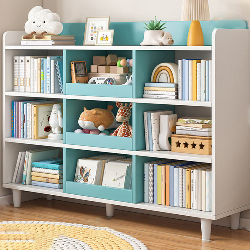 11.8"H Modern Bookshelf Engineered Wood 4-Shelf Standard Bookcase for Home Office 55.1"L x 11.8"W x 44.9"H White-Blue Clearhalo 'Bookcases' 'furn' 'furn_bookcases' 'Furniture' 'Office Furniture' 5498477