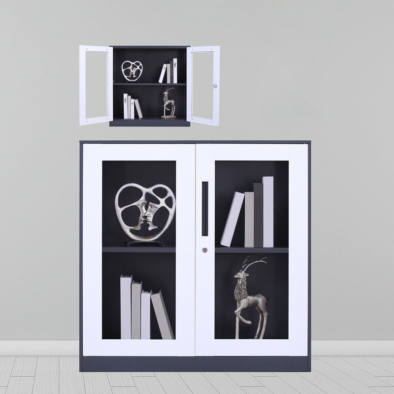 Modern Stainless Steel Bookcase Standard With Doors Shelf for Home Office 35"L x 16"W x 35"H Gray-White Clearhalo 'Bookcases' 'furn' 'furn_bookcases' 'Furniture' 'Office Furniture' 5498693