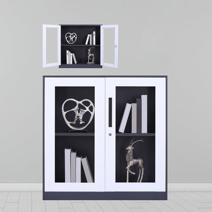 Modern Stainless Steel Bookcase Standard With Doors Shelf for Home Office 35"L x 16"W x 35"H Gray-White Clearhalo 'Bookcases' 'furn' 'furn_bookcases' 'Furniture' 'Office Furniture' 5498693