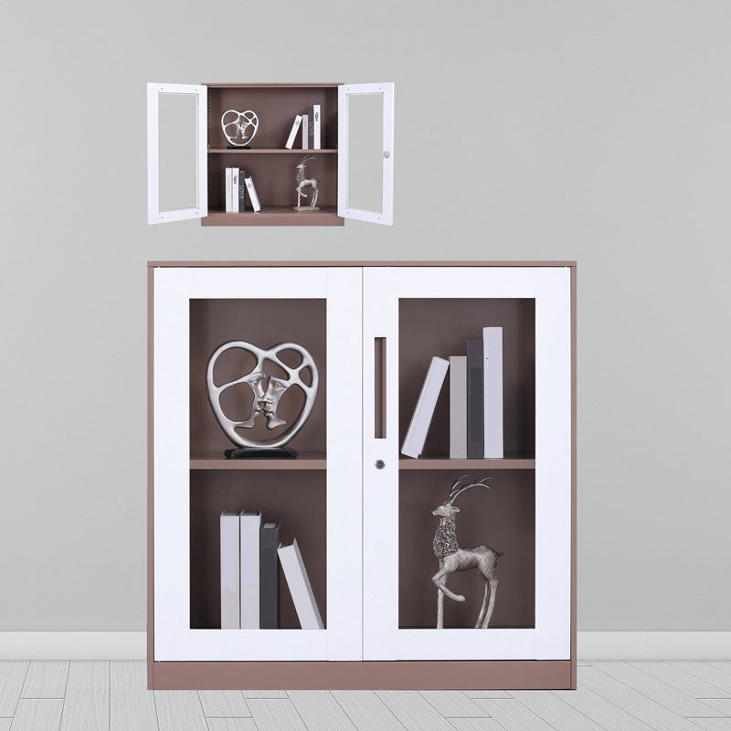 Modern Stainless Steel Bookcase Standard With Doors Shelf for Home Office 35"L x 16"W x 35"H Coffee-White Clearhalo 'Bookcases' 'furn' 'furn_bookcases' 'Furniture' 'Office Furniture' 5498694