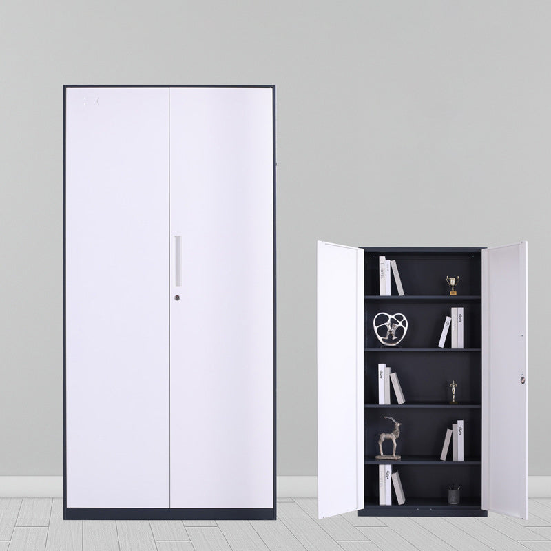 Modern Stainless Steel Bookcase Standard With Doors Shelf for Home Office 35"L x 16"W x 71"H Gray-White Clearhalo 'Bookcases' 'furn' 'furn_bookcases' 'Furniture' 'Office Furniture' 5498697