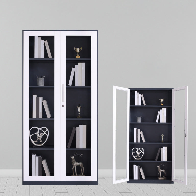 Modern Stainless Steel Bookcase Standard With Doors Shelf for Home Office 35.4"L x 15.7"W x 72.8"H Gray-White Clearhalo 'Bookcases' 'furn' 'furn_bookcases' 'Furniture' 'Office Furniture' 5498700