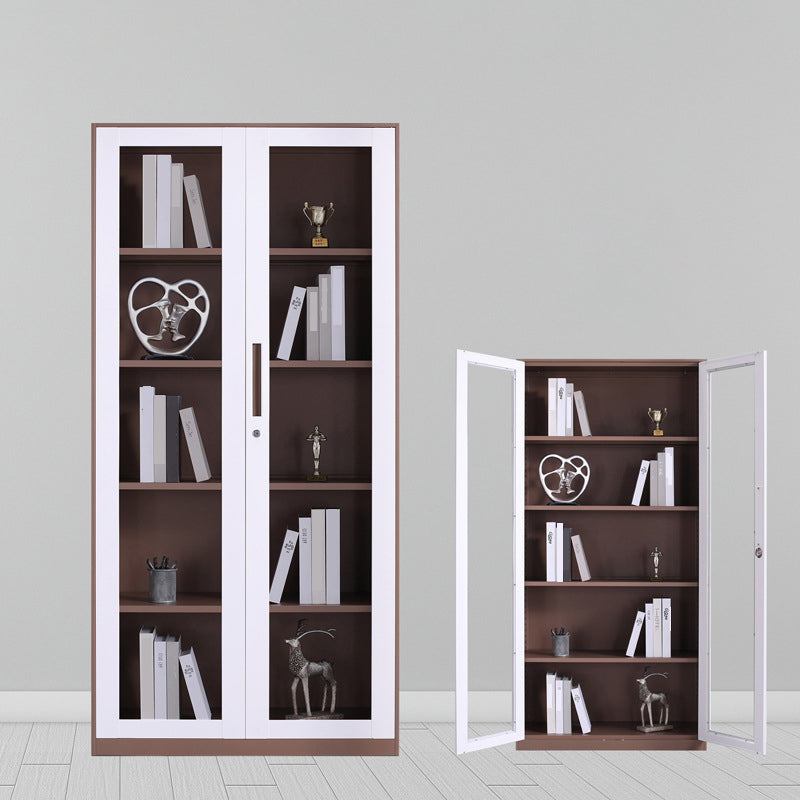 Modern Stainless Steel Bookcase Standard With Doors Shelf for Home Office 35.4"L x 15.7"W x 72.8"H Coffee-White Clearhalo 'Bookcases' 'furn' 'furn_bookcases' 'Furniture' 'Office Furniture' 5498702