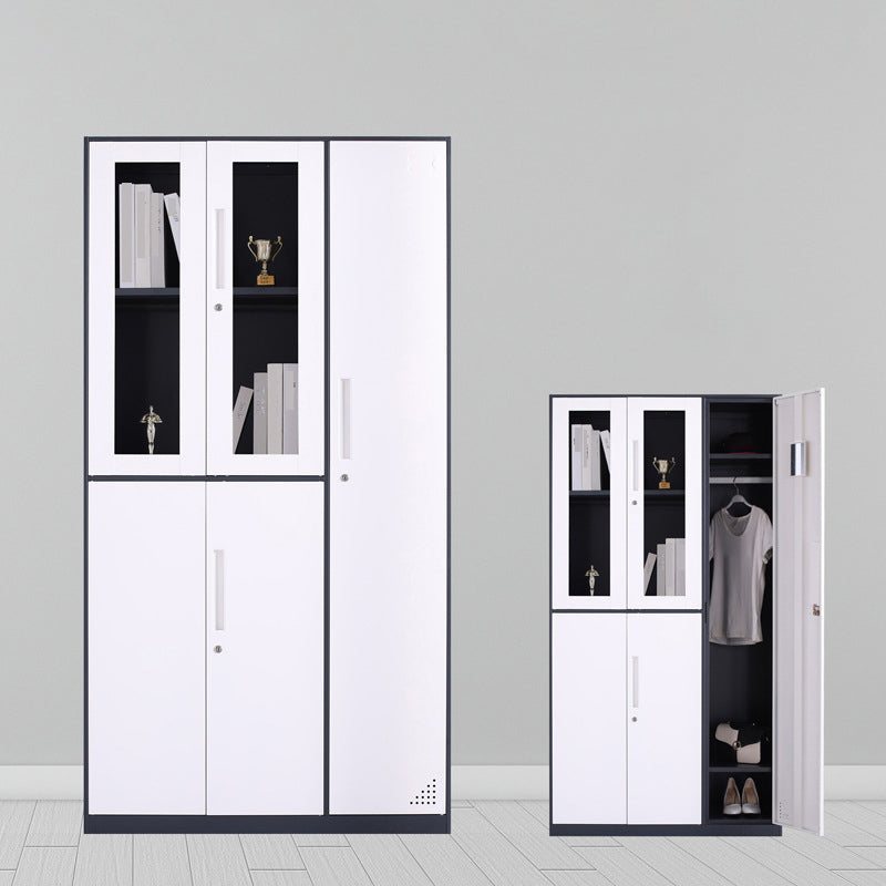 Modern Stainless Steel Bookcase Standard With Doors Shelf for Home Office 38.2"L x 15.7"W x 72.8"H Gray-White Clearhalo 'Bookcases' 'furn' 'furn_bookcases' 'Furniture' 'Office Furniture' 5498704