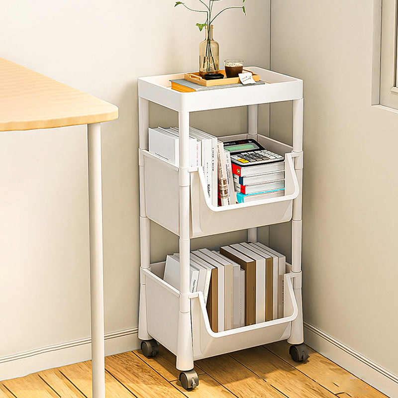 White Contemporary Standard Adjustable with Wheels Plastic Bookshelf for Home