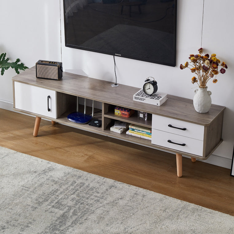 Solid Wood TV Stand & Media Console , Open Storage TV Console with Drawers Clearhalo 'furn' 'furn_tv_stands_entertainment_centers' 'Furniture' 'Living Room Furniture' 'TV Stands & Entertainment Centers' 'TV Stands & Media Storage Furniture' 'tv_stands_entertainment_centers' 5499118