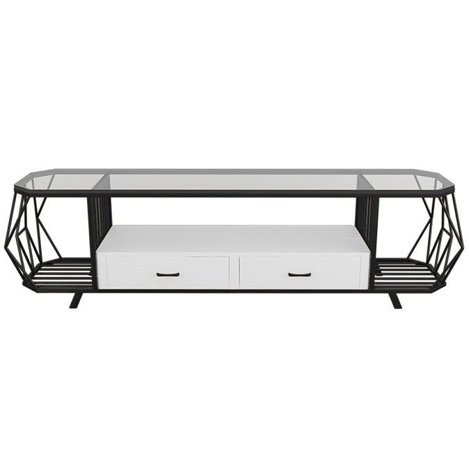 Glass Open Shelving TV Stand Luxury Style TV Cabinet with Drawers