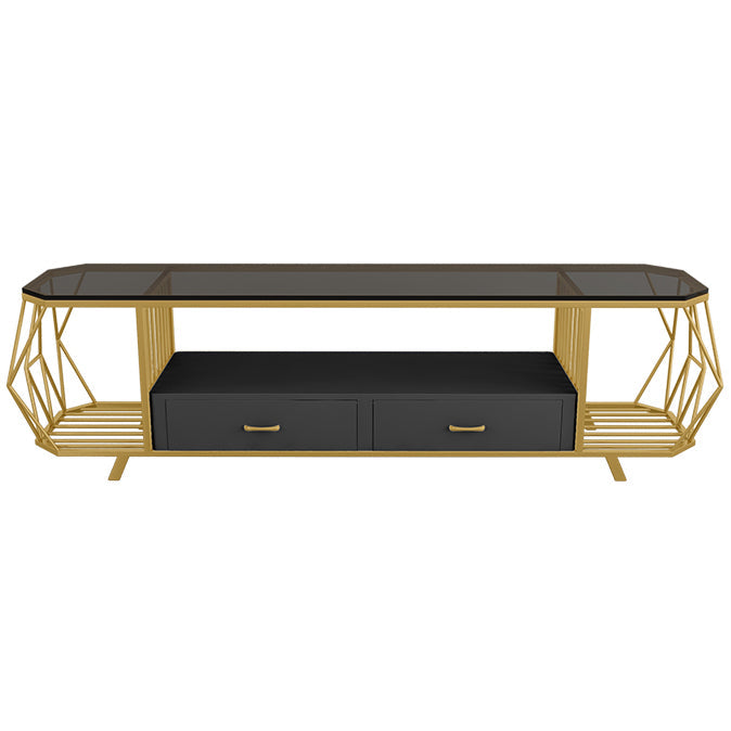 Glass Open Shelving TV Stand Luxury Style TV Cabinet with Drawers