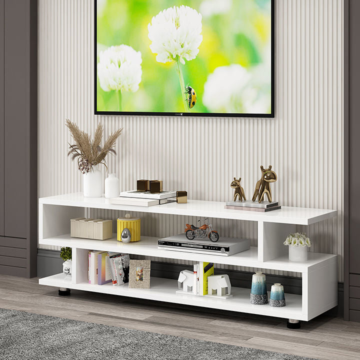 Modern Open Storage TV Console , Wood and Metal TV Stand in Wood Finish White Clearhalo 'furn' 'furn_tv_stands_entertainment_centers' 'Furniture' 'Living Room Furniture' 'TV Stands & Entertainment Centers' 'TV Stands & Media Storage Furniture' 'tv_stands_entertainment_centers' 5499221