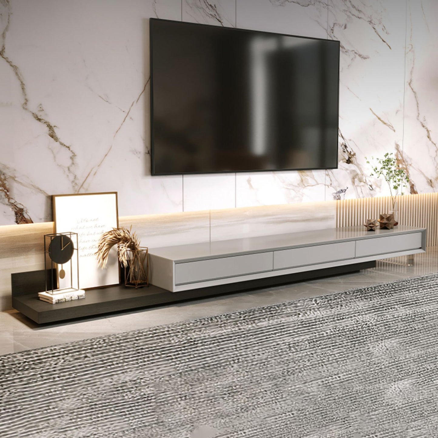 3 - Drawers TV Media Console, 63 "/ 79" Console TV moderne avec stockage coulissant