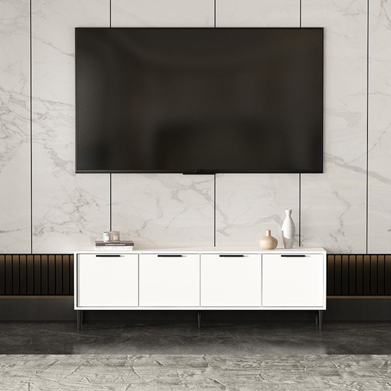 Engineered Wood TV Stand Scandinavian Enclosed Storage TV Cabinet 59"L x 12"W x 19"H White Clearhalo 'furn' 'furn_tv_stands_entertainment_centers' 'Furniture' 'Living Room Furniture' 'TV Stands & Entertainment Centers' 'TV Stands & Media Storage Furniture' 'tv_stands_entertainment_centers' 5499359
