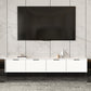 Engineered Wood TV Stand Scandinavian Enclosed Storage TV Cabinet 83"L x 12"W x 19"H White Clearhalo 'furn' 'furn_tv_stands_entertainment_centers' 'Furniture' 'Living Room Furniture' 'TV Stands & Entertainment Centers' 'TV Stands & Media Storage Furniture' 'tv_stands_entertainment_centers' 5499374