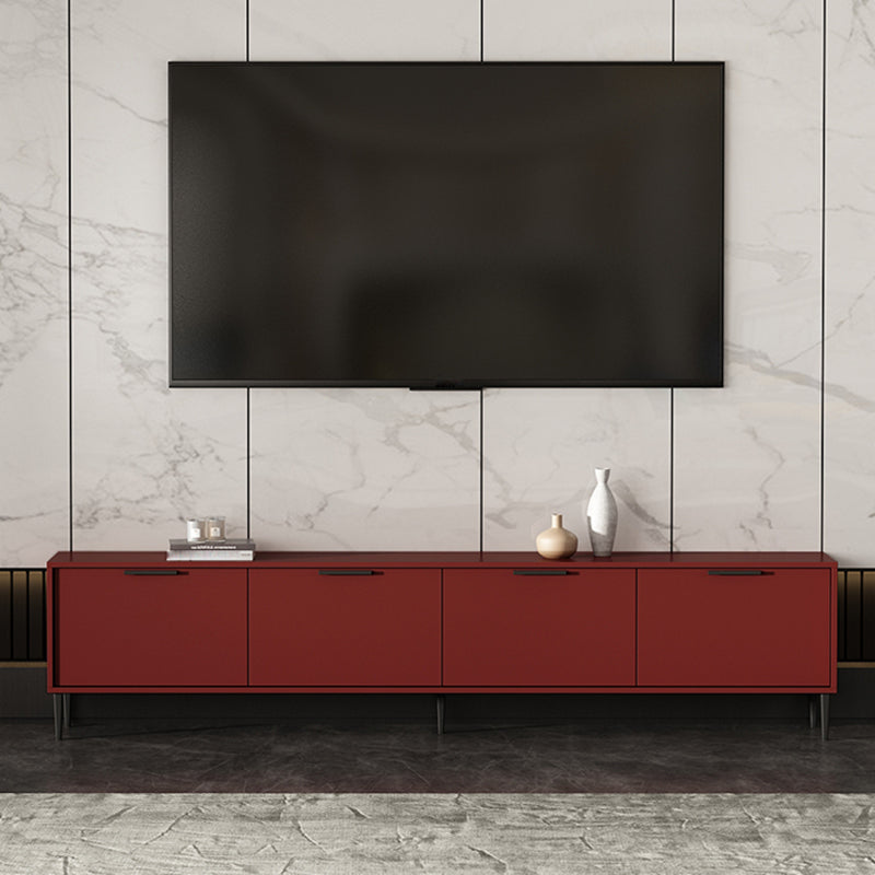 Engineered Wood TV Stand Scandinavian Enclosed Storage TV Cabinet 83"L x 12"W x 19"H Red Clearhalo 'furn' 'furn_tv_stands_entertainment_centers' 'Furniture' 'Living Room Furniture' 'TV Stands & Entertainment Centers' 'TV Stands & Media Storage Furniture' 'tv_stands_entertainment_centers' 5499376