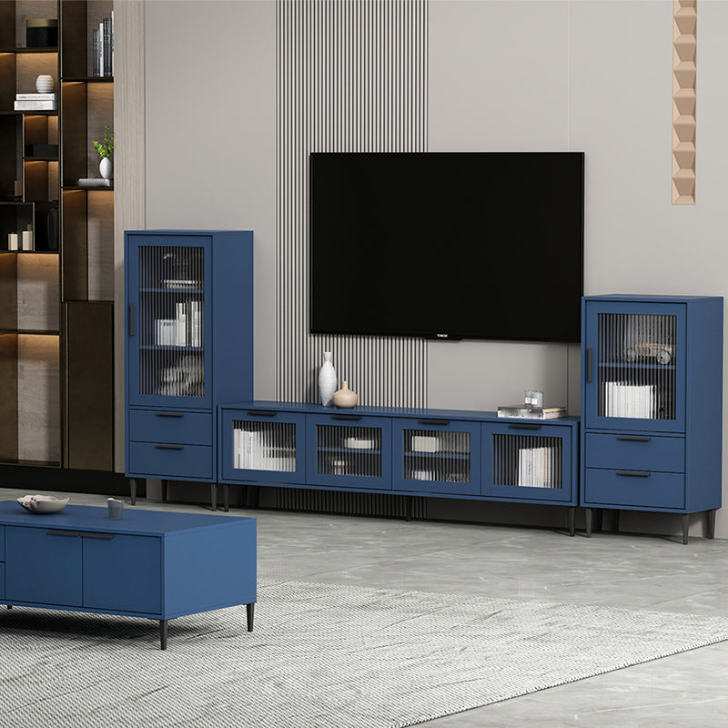 Mueble para TV con almacenamiento cerrado escandinavo Mueble para TV de madera sintética con 4 puertas