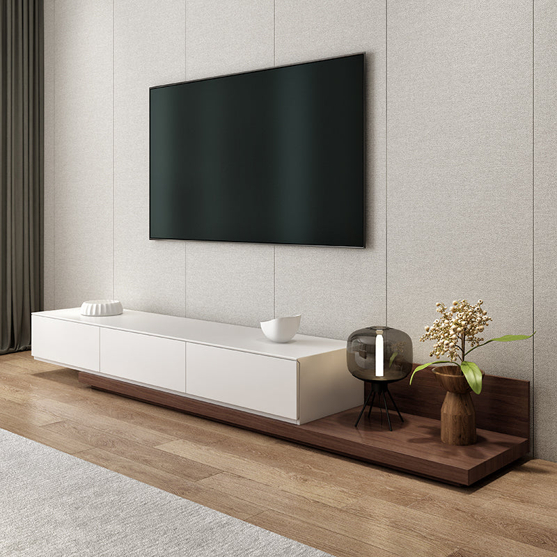 Engineered Wood TV Stand 3 Drawers Modern Media TV Stand Console White-Brown Clearhalo 'furn' 'furn_tv_stands_entertainment_centers' 'Furniture' 'Living Room Furniture' 'TV Stands & Entertainment Centers' 'TV Stands & Media Storage Furniture' 'tv_stands_entertainment_centers' 5499505