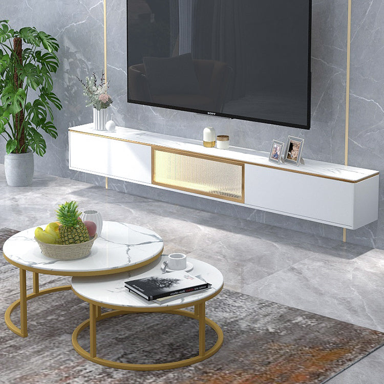 Gabinete de TV de almacenamiento blanco de estilo de piedra estilo glam estilo con 2 cajones