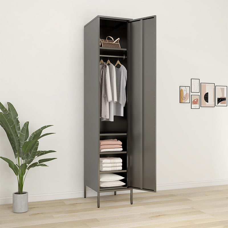 Metallic Finish Cabinet with Legs Contemporary Metal Wardrobe for Home 16"L x 20"W x 79"H Grey Clearhalo 'Armoires & Wardrobes' 'armoires_wardrobes' 'Bedroom Furniture' 'furn' 'furn_armoires_wardrobes' 'Furniture' 5500256