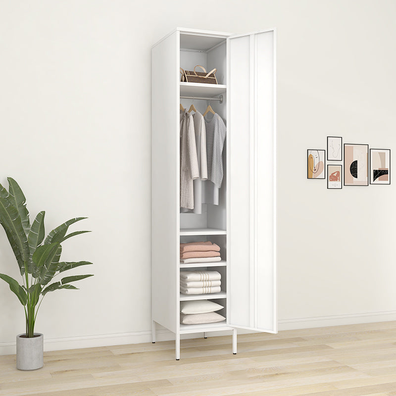 Metallic Finish Cabinet with Legs Contemporary Metal Wardrobe for Home 16"L x 20"W x 79"H White Clearhalo 'Armoires & Wardrobes' 'armoires_wardrobes' 'Bedroom Furniture' 'furn' 'furn_armoires_wardrobes' 'Furniture' 5500258