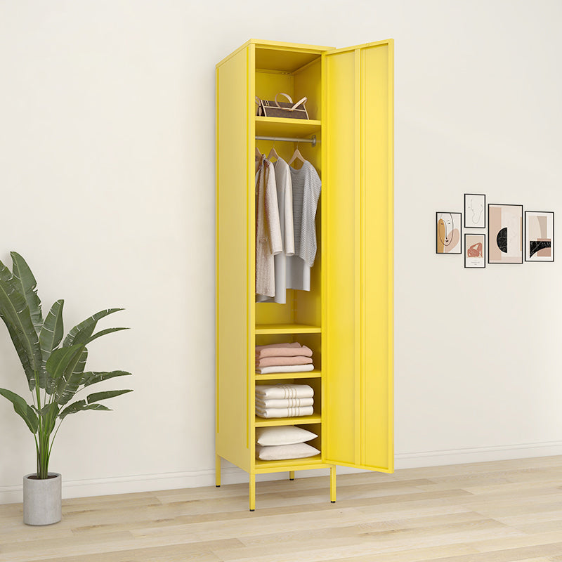 Metallic Finish Cabinet with Legs Contemporary Metal Wardrobe for Home 16"L x 20"W x 79"H Yellow Clearhalo 'Armoires & Wardrobes' 'armoires_wardrobes' 'Bedroom Furniture' 'furn' 'furn_armoires_wardrobes' 'Furniture' 5500259