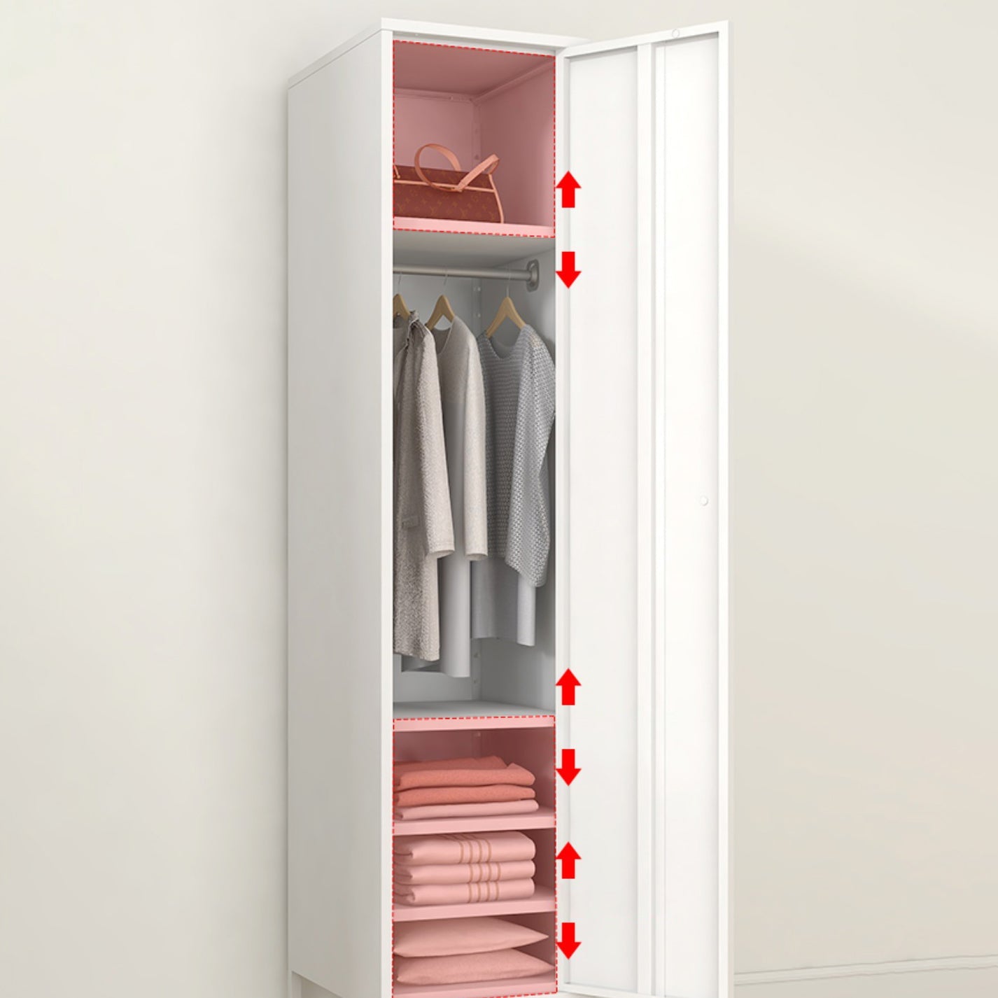 Metallic Finish Cabinet with Legs Contemporary Metal Wardrobe for Home Clearhalo 'Armoires & Wardrobes' 'armoires_wardrobes' 'Bedroom Furniture' 'furn' 'furn_armoires_wardrobes' 'Furniture' 5500266