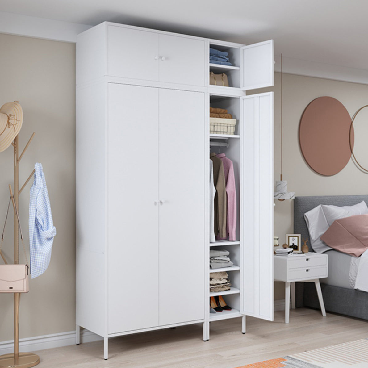 Metallic Finish Cabinet with Legs Contemporary Metal Wardrobe for Home Clearhalo 'Armoires & Wardrobes' 'armoires_wardrobes' 'Bedroom Furniture' 'furn' 'furn_armoires_wardrobes' 'Furniture' 5500273