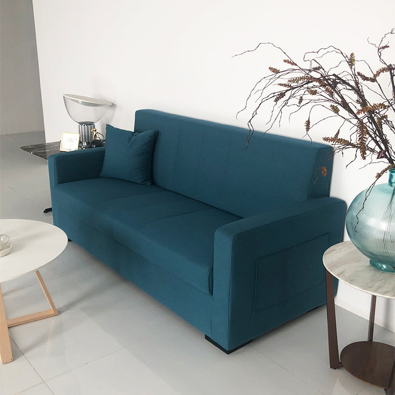 Salon contemporain biscuit arrière carré bras argent canapé stationnaire