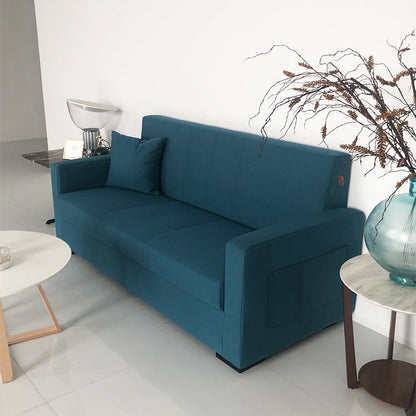 Salon contemporain biscuit arrière carré bras argent canapé stationnaire