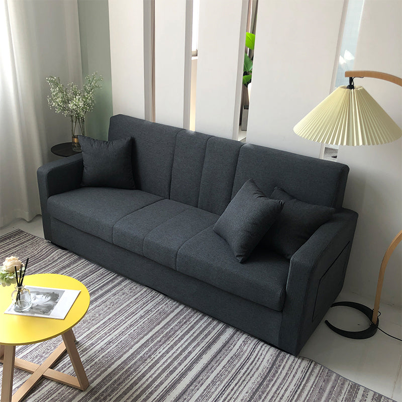 Salon contemporain biscuit arrière carré bras argent canapé stationnaire