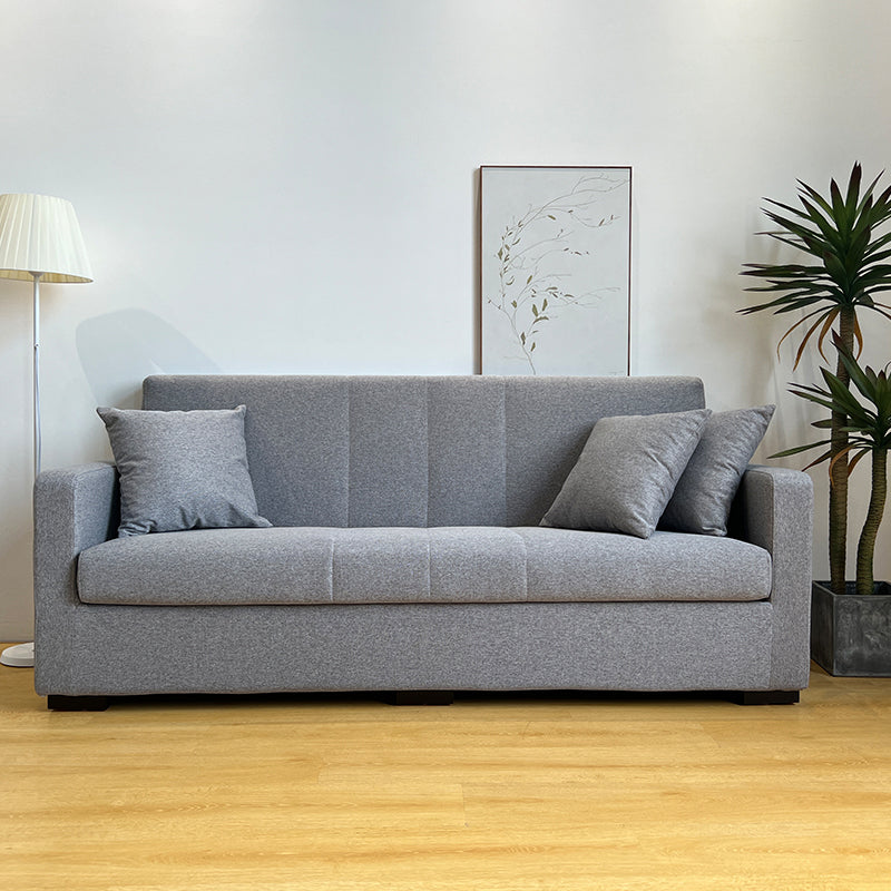 Salon contemporain biscuit arrière carré bras argent canapé stationnaire