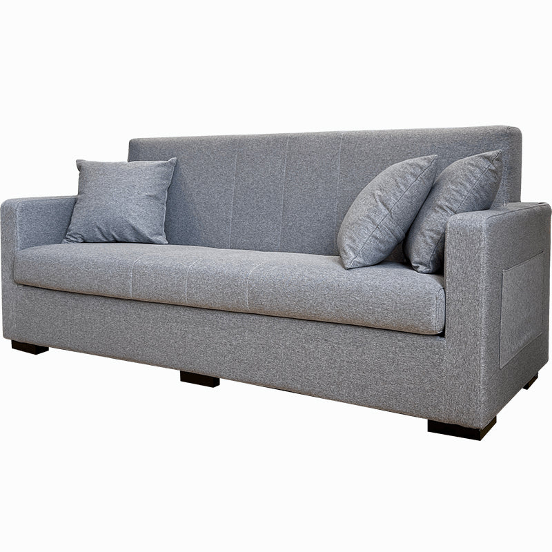 Salon contemporain biscuit arrière carré bras argent canapé stationnaire