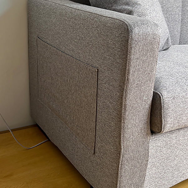 Salon contemporain biscuit arrière carré bras argent canapé stationnaire