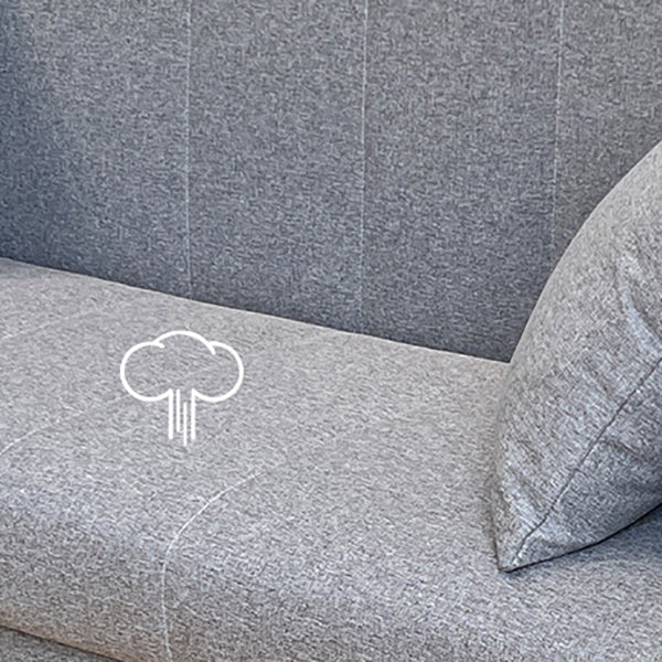 Salon contemporain biscuit arrière carré bras argent canapé stationnaire