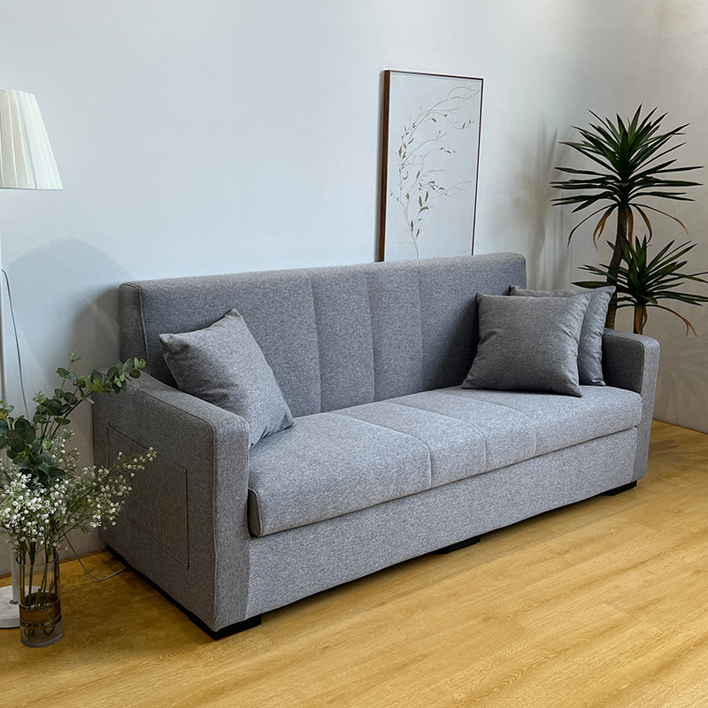 Salon contemporain biscuit arrière carré bras argent canapé stationnaire