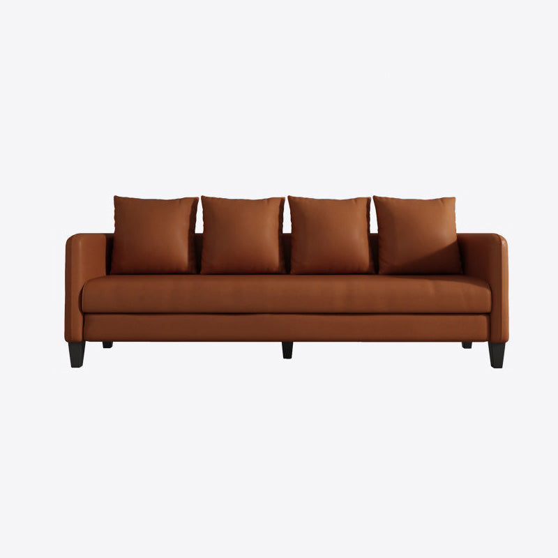 Faux Leather Sofa 78.74" W x 25.19" D x 23.22" H Square Arm Sofa for Living Room Orange Red Clearhalo 'furn' 'furn_sofas' 'Furniture' 'Living Room Furniture' 'Sofa' 'sofas' 5500415