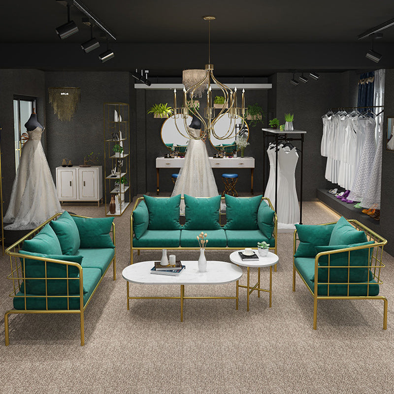 Golden Frame Pillow Back Sofa with Pillow Top Arm for Apartment