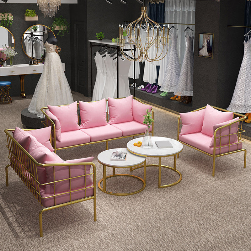 Golden Frame Pillow Back Sofa with Pillow Top Arm for Apartment