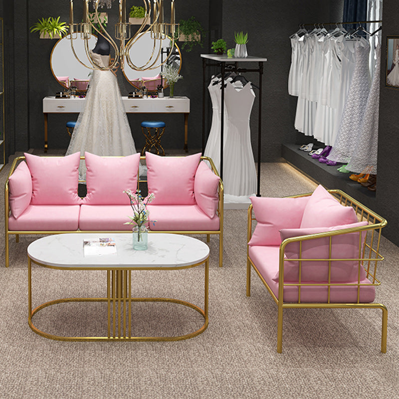 Golden Frame Pillow Back Sofa with Pillow Top Arm for Apartment