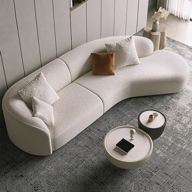 Scandinavian Tuxedo Arm Sofa with Chaise 27.56" H White Curved Sofa Clearhalo 'furn' 'furn_sectionals' 'Furniture' 'Living Room Furniture' 'Sectionals' 5500808