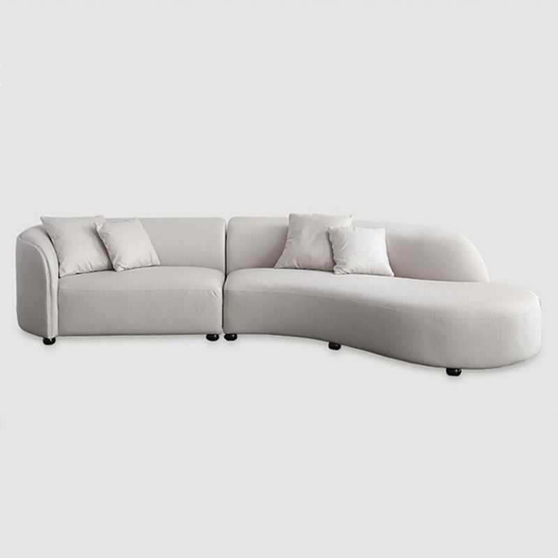 Scandinavian Tuxedo Arm Sofa with Chaise 27.56" H White Curved Sofa Faux Leather Right Clearhalo 'furn' 'furn_sectionals' 'Furniture' 'Living Room Furniture' 'Sectionals' 5500809