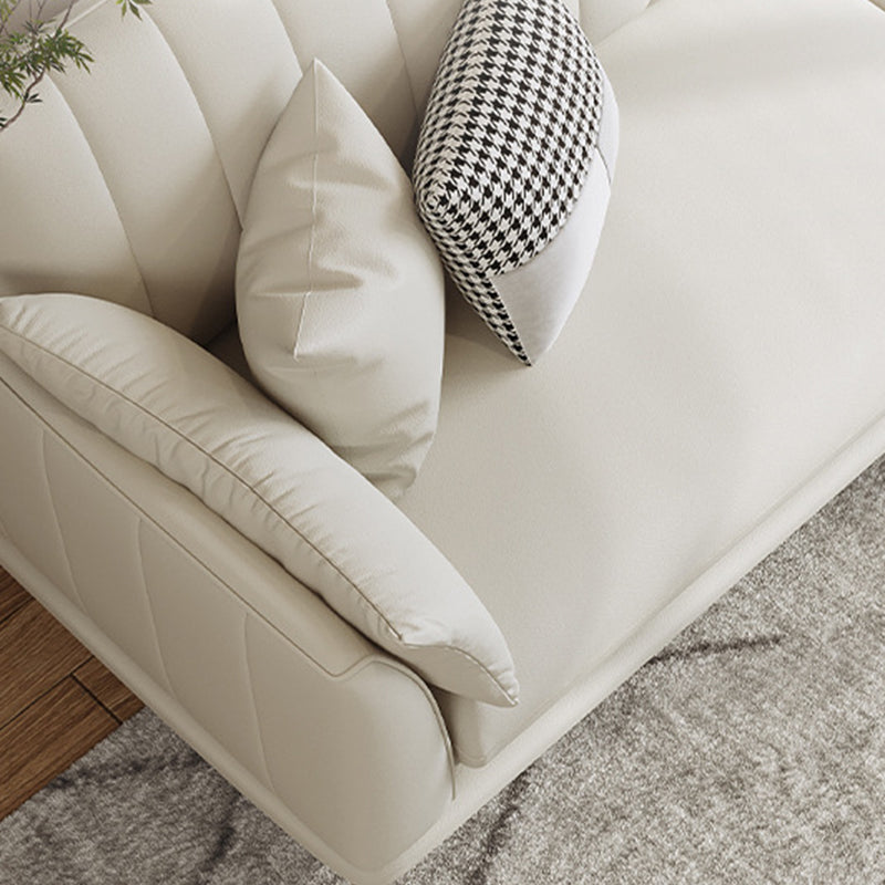 Sloped Arm Sofa with Chaise in White Sewn Pillow Back Faux Leather Sofa - 68.9" D
