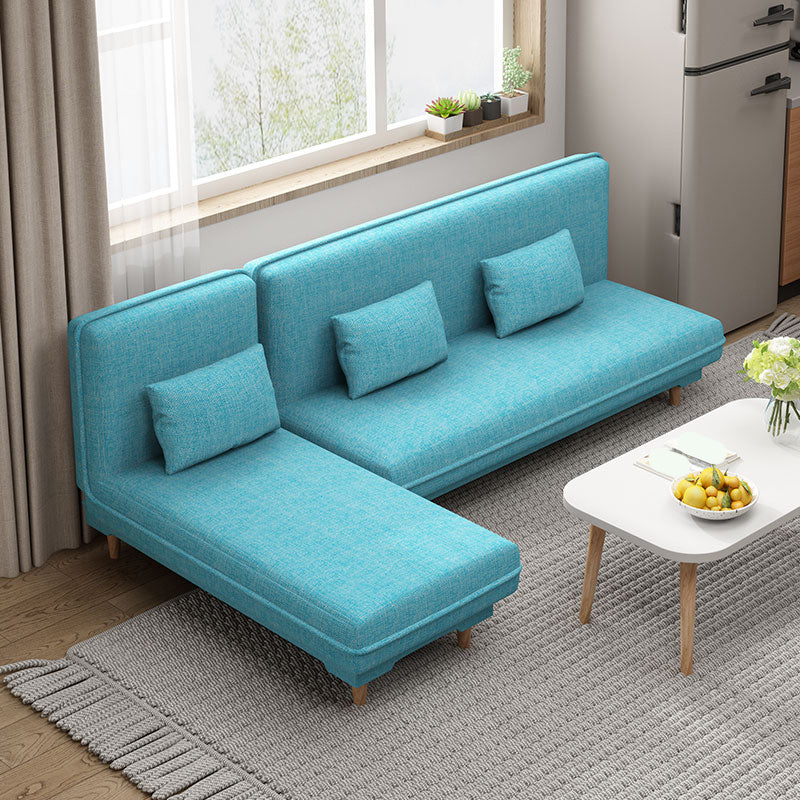 30.7"H Blue/ Grey / Green Linen Armless Sofa Bed& Chaise for Living Room Blue Clearhalo 'furn' 'furn_sectionals' 'Furniture' 'Living Room Furniture' 'Sectionals' 5500895