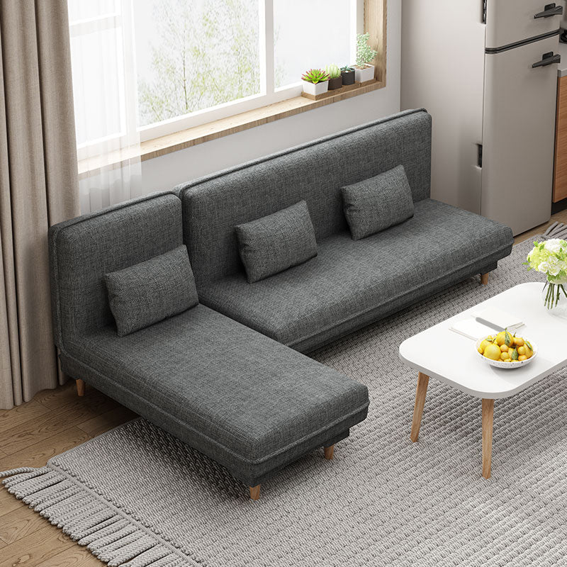 30.7"H Blue/ Grey / Green Linen Armless Sofa Bed& Chaise for Living Room Dark Gray Clearhalo 'furn' 'furn_sectionals' 'Furniture' 'Living Room Furniture' 'Sectionals' 5500898