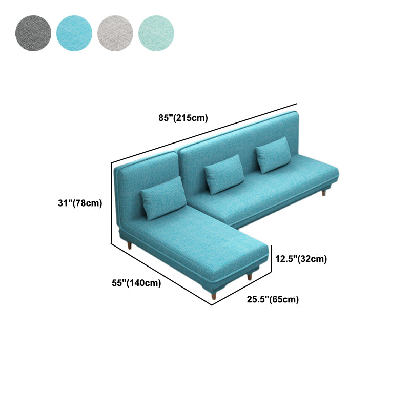 30.7"H Blue/ Grey / Green Linen Armless Sofa Bed& Chaise for Living Room Clearhalo 'furn' 'furn_sectionals' 'Furniture' 'Living Room Furniture' 'Sectionals' 5500904