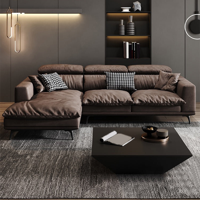 Modern Style Sofa Bed Imitation Leather Material Grey/khaki/coffee Feather Padded Sofa 108"L x 69"W x 36"H Coffee Right Clearhalo 'furn' 'furn_sectionals' 'Furniture' 'Living Room Furniture' 'Sectionals' 5500940